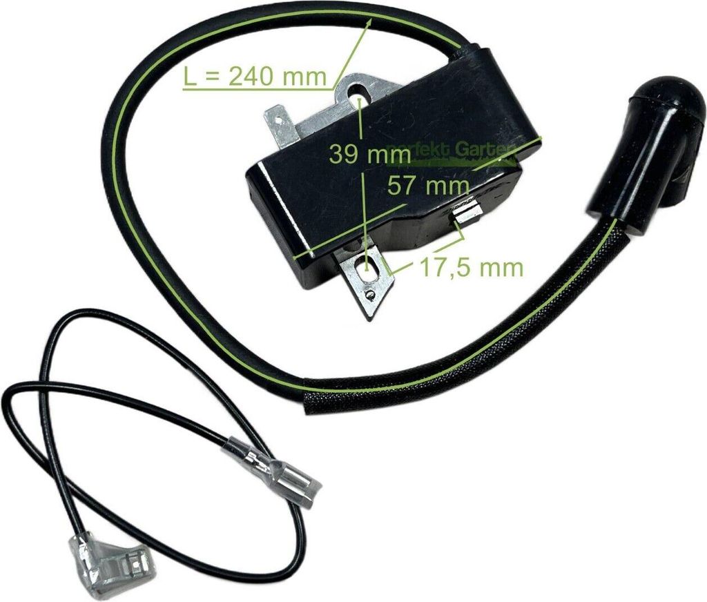 A close-up view of a black ignition coil with measurement indicators and wires.