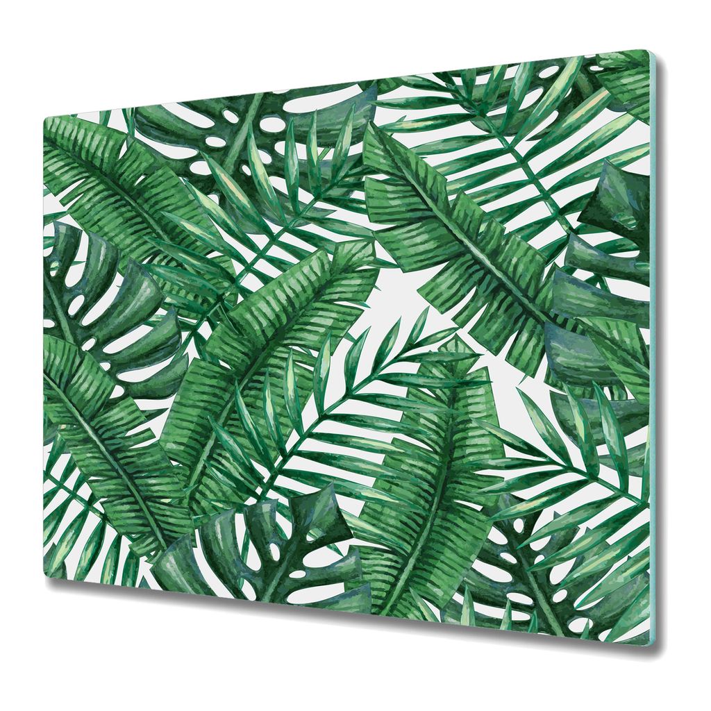Küchenschneidebrett - Glasschneidebrett - Herdabdeckung - 60x52 - Tropische Blätter