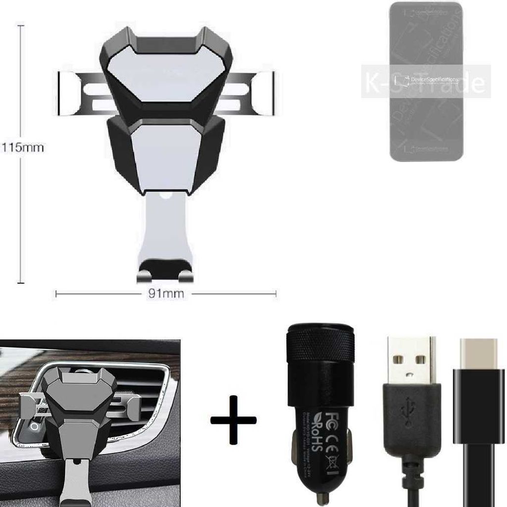 K-S-Trade Lüftungsschlitz Halterung kompatibel mit HiSense F70 Lüftungshalterung Lüftungsgitter schwarz-silber Auto-Halterung Smartphone Halter