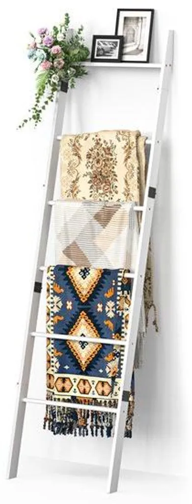 Meuble porte-serviettes chambre et salon blanc 6 tablettes de rangement