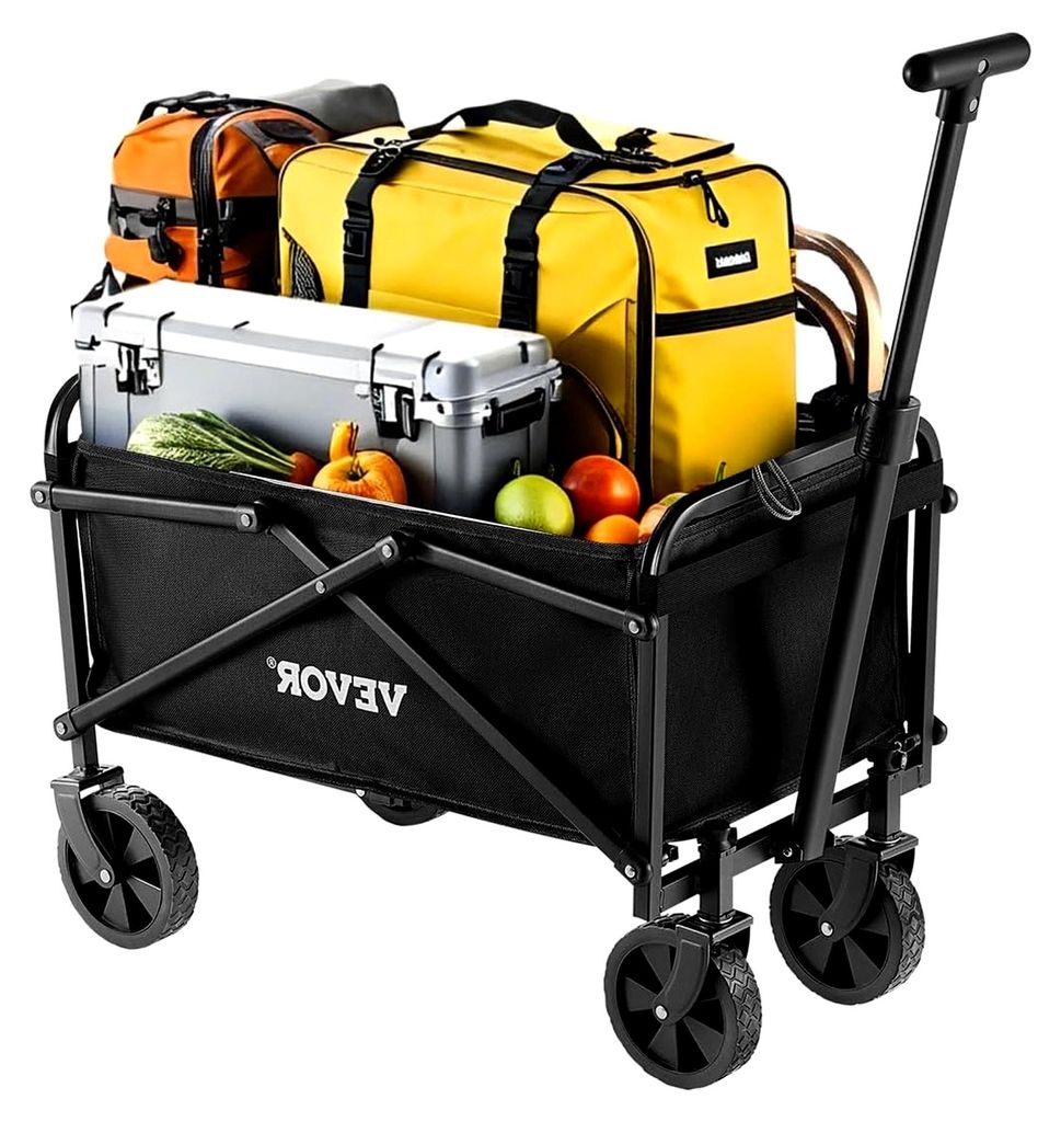 Bollerwagen 61x38x46 cm, Strandwagen, faltbarer Transportwagen mit Geländerädern, Outdoor-Mehrzweckwagen mit verstellbarem Griff, tragbarer Campi...