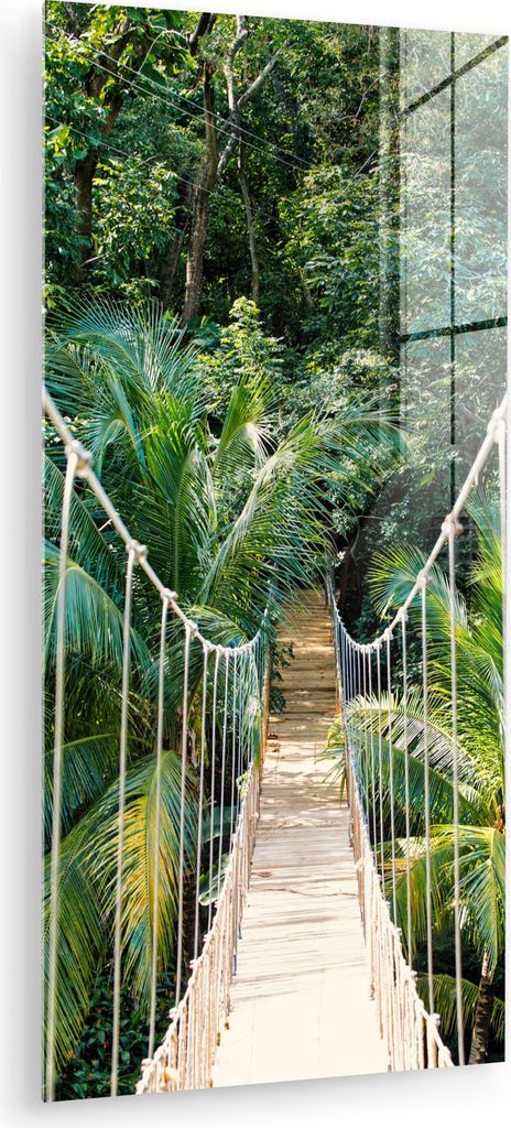 MuchoWow Glasbilder - Bilder auf Wandbild - Foto auf Glas Dschungel - Palme - Brücke - Natur - Pflanzen 40x80 cm Wanddekoration aus Glas - Acrylgl...