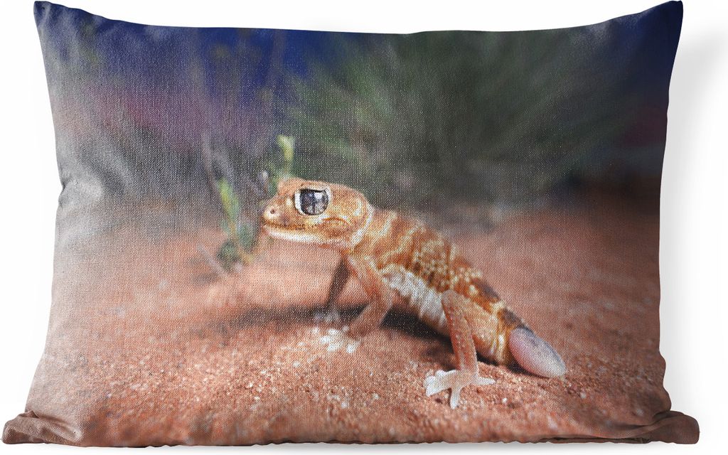 MuchoWow Outdoor Kissen - Jung - Gecko - Sand - 60x40 cm - Wetterfest - Lounge Kissen - Zierkissen - Kissen für Innenräume