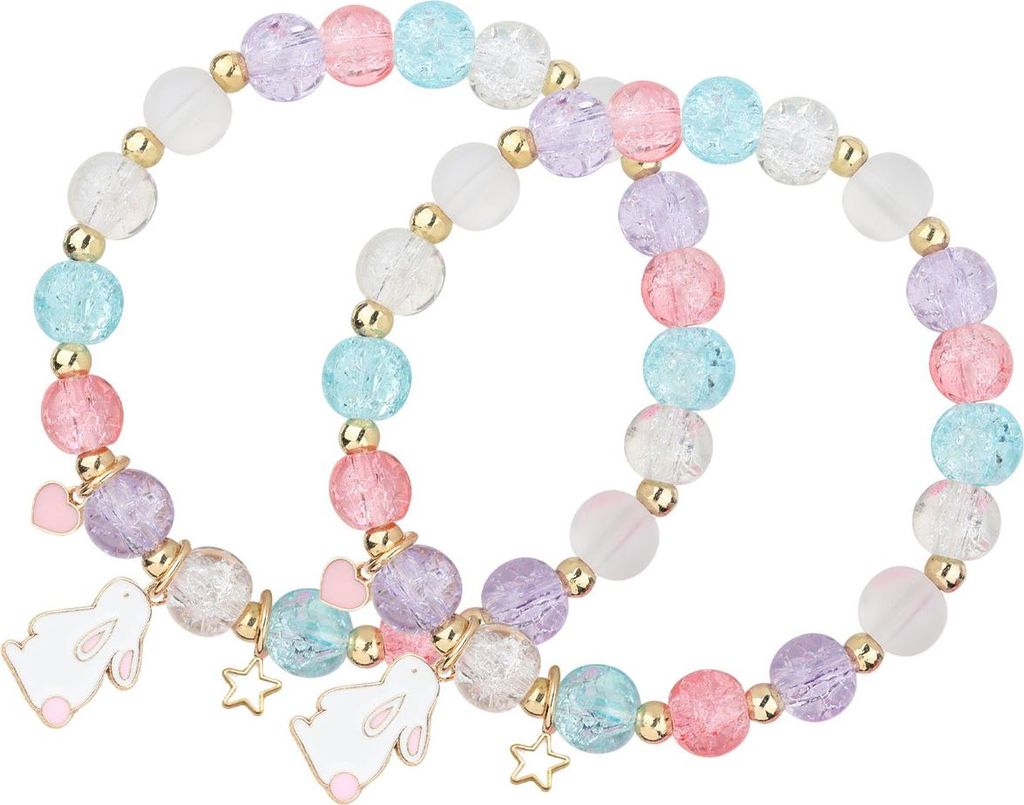 Kinder Armband Ostern, buntes Hasen Armband für Mädchen, inklusive Osterkarte, kleines Geschenk & Party Mitgebsel, 4–12 Jahre
