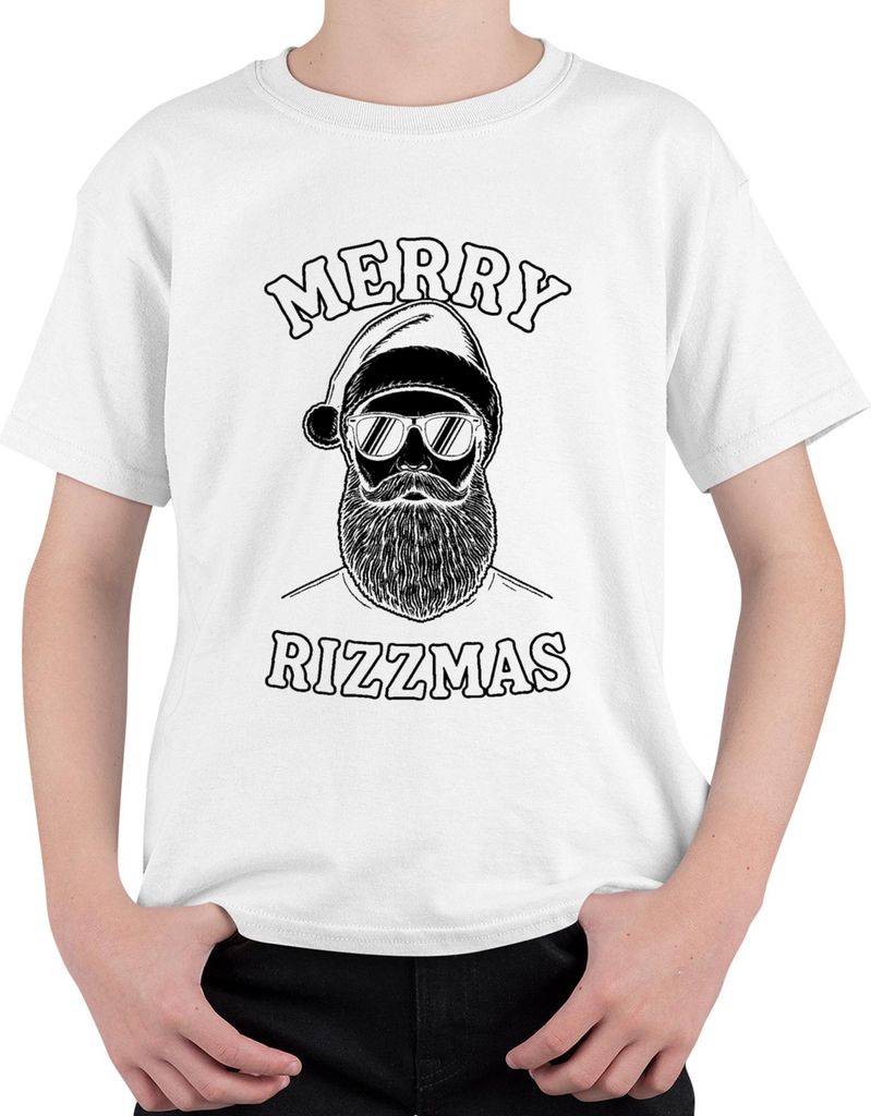 MERRY RIZZMAS Weihnachten Hipster Bärtiger Lustig Geschenkidee Uni Kinder T-Shirt, Weiß, 128