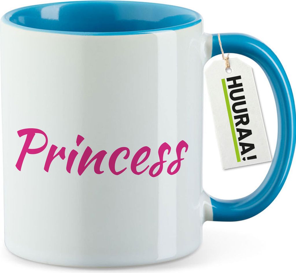Huuraa Kaffeetasse Princess Schriftzug 330ml Blau Keramik Kaffeebecher Geschenkidee