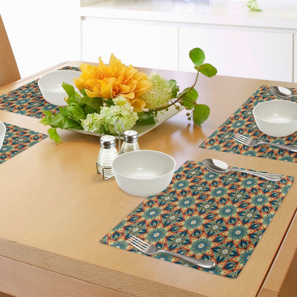 ABAKUHAUS Ottomane Platzmatten, Kunstvolle Blumenmuster mit Vintage-Mandala-Elementen traditionellen und böhmischen Design, Tiscjdeco aus Farbfest...