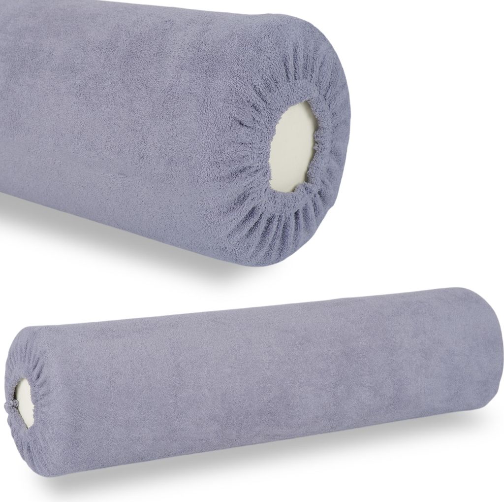 Habys Frottee Bezug für Vollrolle Lagerungsrolle Nackenrolle | 15x60 cm | Spannbezug mit Gummizug | Massage Physio Wellness | Grau