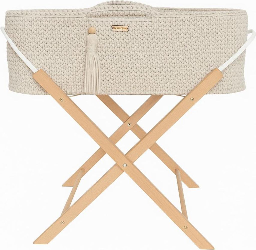BOHO Handgefertigter Babykorb mit Ständer - Creme Produktbild 