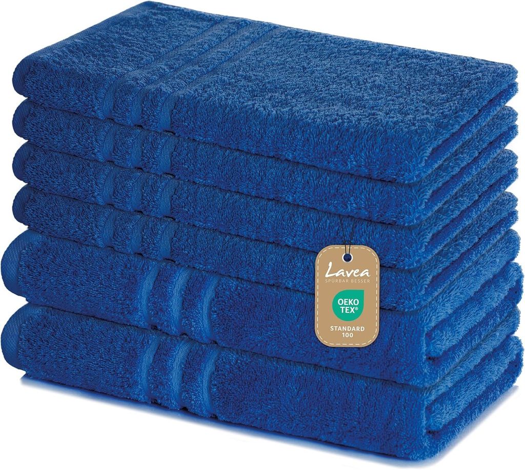 Lavea 6-teiliges Handtuch Set - 100% Baumwolle, 4x Handtuch 50x100 cm + 2x Duschtuch 70x140 cm, Bad & Gäste, Royalblau