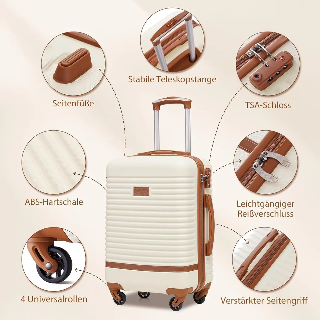 Set de Bagages Rigides 3 Pièces avec Roulettes Multidirectionnelles ABS - 3