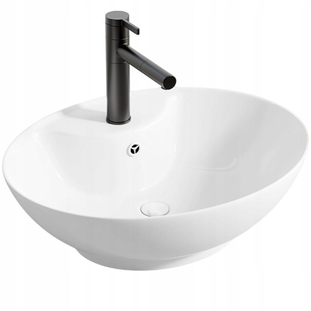 Ovales Aufsatzwaschbecken aus Keramik, weiß, glänzend, mit Überlauföffnung