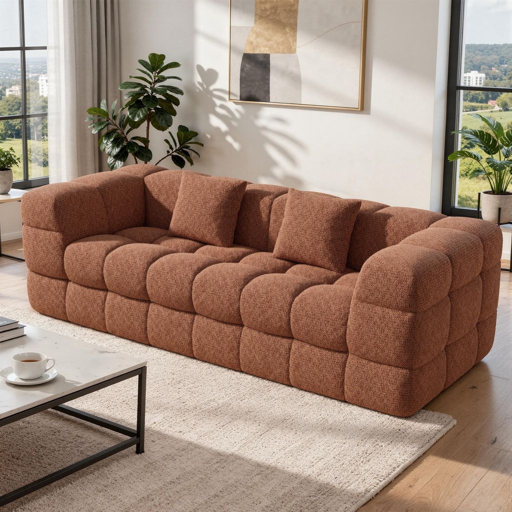 Aivermeil Modernes minimalistisches Cloud-Sofa 2-3 Sitzer aus Chenille montagefreies Wohnzimmersofa mit weicher Polsterung, 190 cm, Braun