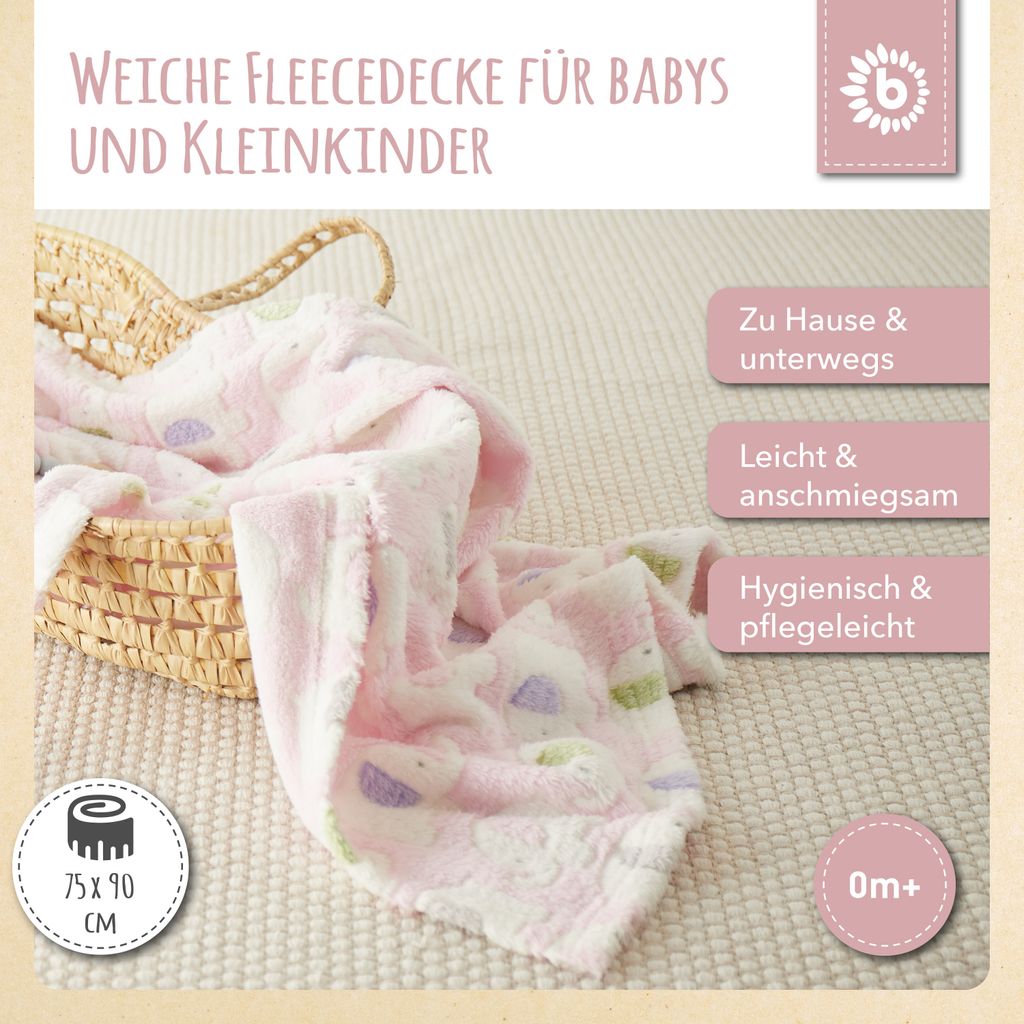 Bieco Babydecke Mädchen Rosa Elefanten | Baby Decke | Kuscheldecke Baby | Baby Blanket | Tagesdecke Kinder Jungen | Buggy Decke | Baby Kuscheldeck...