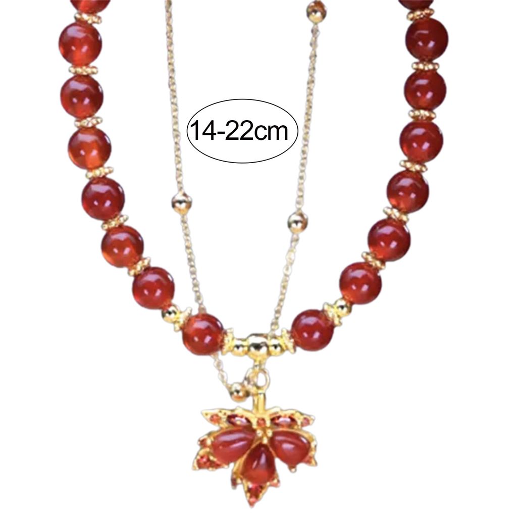 Einstellbare Erweiterte Kette Doppel Schicht Frauen Armband Faux Edelstein Perlen Ahorn Anhänger Luxus Armband Schmuck Zubehör-Rot