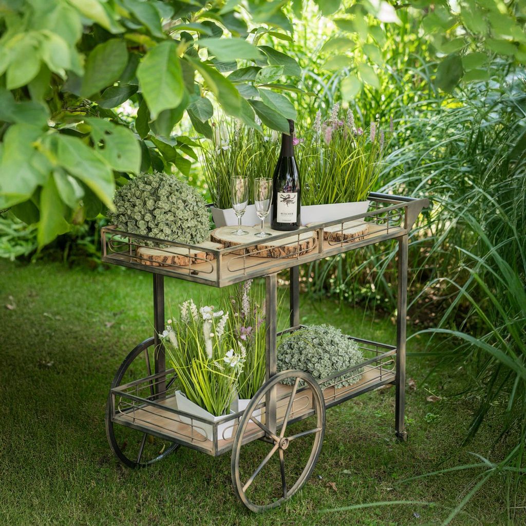 Vintage Servierwagen 94 x 54 x 77 cm Holz Metall 2 Ebenen mit Rädern Deko