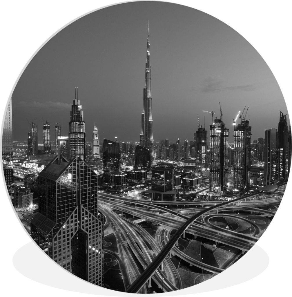MuchoWow Rundes Wandbild - Runde Bilder Dubai - Schwarz - Weiß - Hell Ø 30 cm Kreis Wanddekoration Kunststoff - Wandkreis - Wandschmuck - Schla...