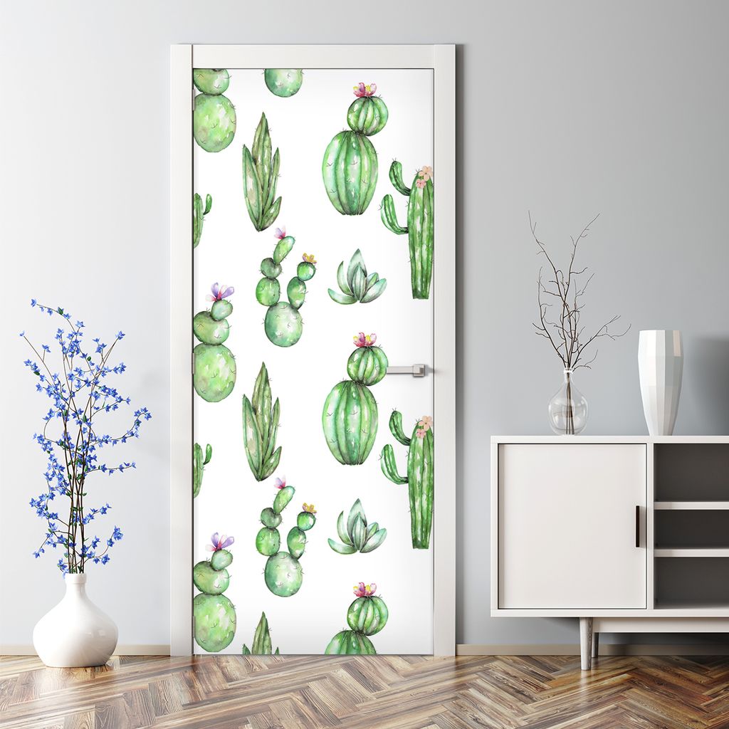 Dekorative Abnehmbarer Wandsticker Türtapete selbstklebend Klebefolie Aquarell Kaktus 77 x 200 cm