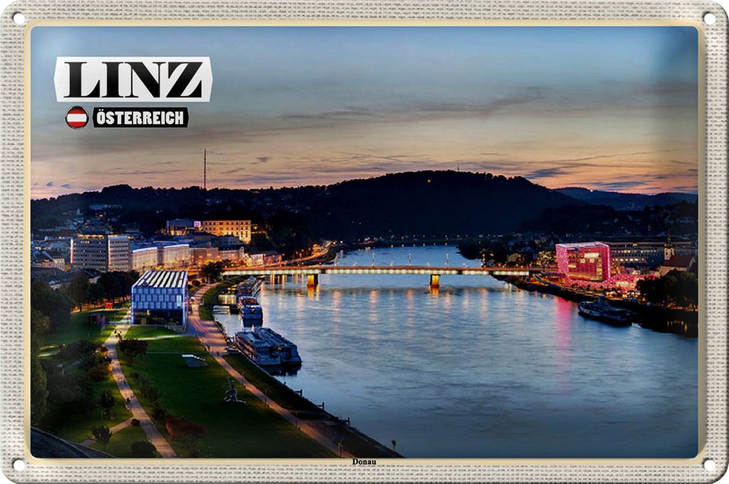Blechschild Reise Linz Österreich Donau Fluss 30x20cm