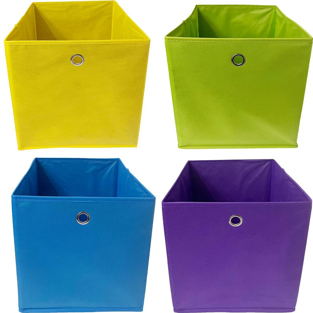 Stoffaufbewahrungsboxen, 4er-Set, 33x38x33 cm, faltbare Box mit Griffloch für Kallax-Regale oder als Einsatz für Kleiderschrankregale/Schränke.