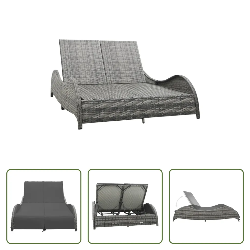 Bain de soleil double en résine tressée anthracite avec support stable - 6