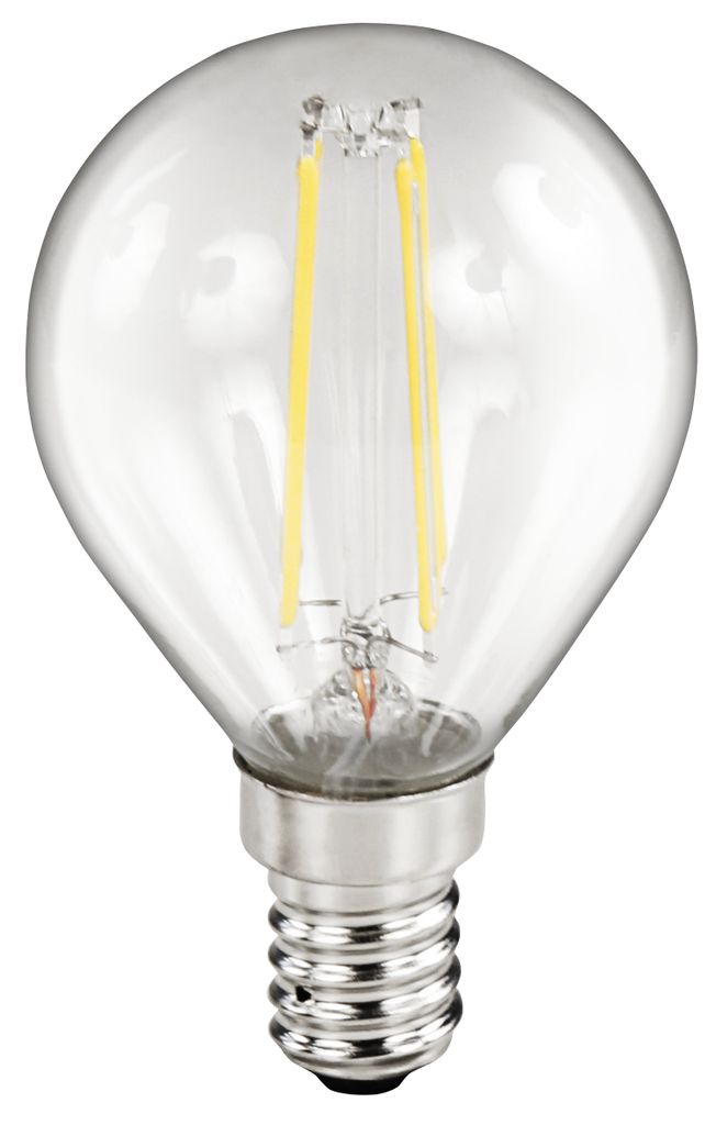 A close-up studio shot of an LED filament light bulb.