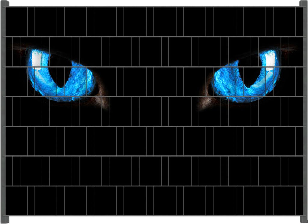 Wallario Zaunsichtschutz mit Motiv Blaue Katzenaugen bei Nacht für Ein- und Doppelstabmatten Zäune in der Größe 200 x 140 cm