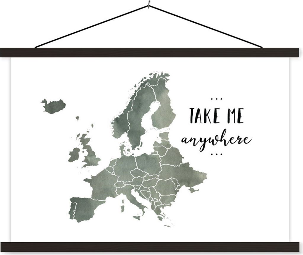 MuchoWow Textilposter Karte von Europa - Grau - Zitat 150x100 cm mit schwarzem Rahmen - Schlafzimmer