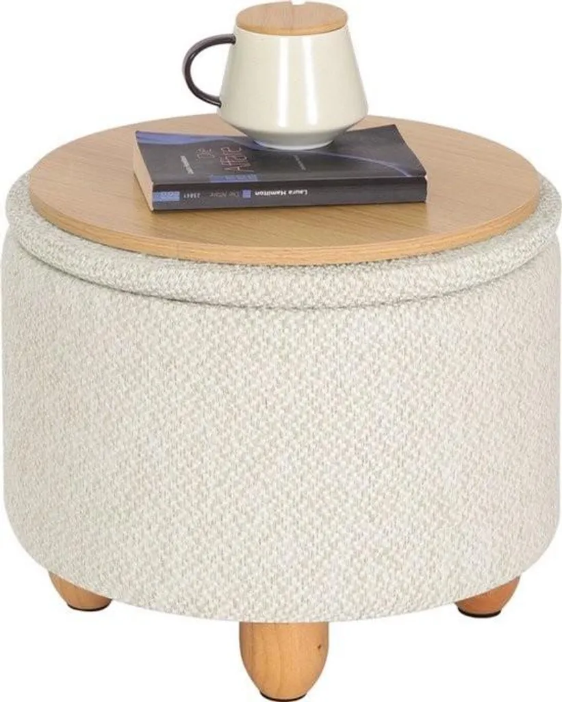 Pouf en lin crème avec espace de rangement caché - Structure stable