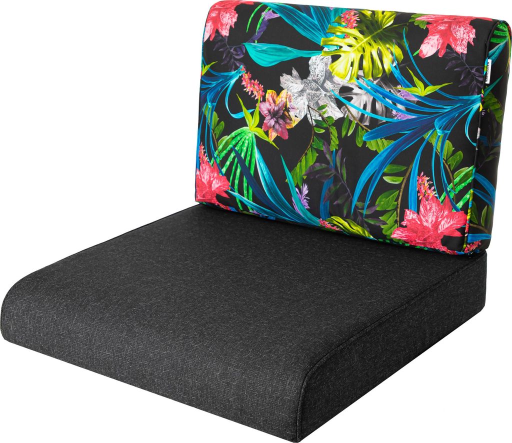 PillowPrim, Stulhkissen, Kissen für Rattansessel, Outdoor, Auflage, Palettenkissen, Sitzkissen, Rattanmöbel, Schwarz + Bunte Blätter, 50 x 50 cm