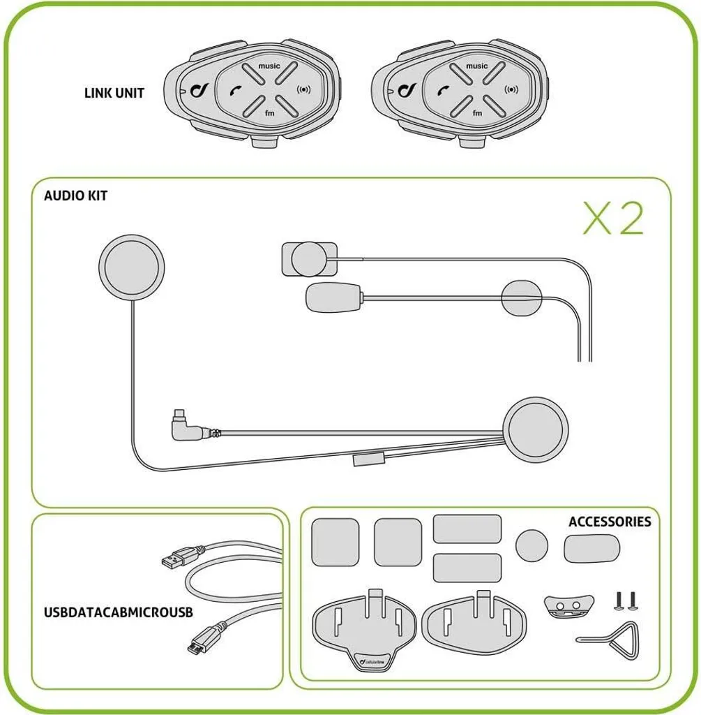 Kit Intercom Moto Bluetooth Étanche Interphone LINK Pack de 2 Casques - 9