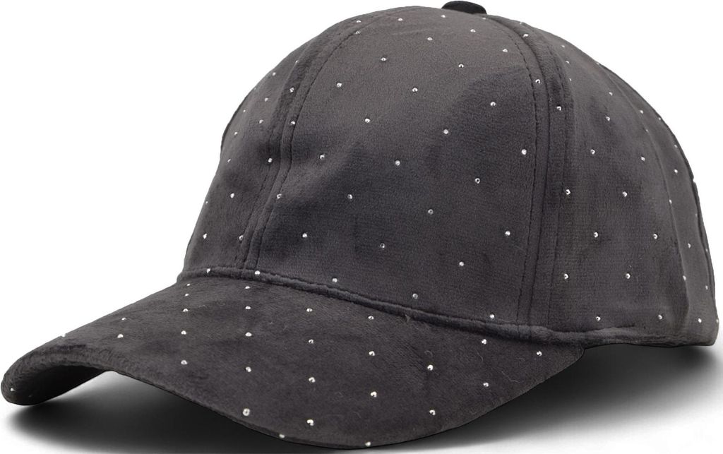 styleBREAKER Damen Baseball Cap mit Strass Nieten | 6-Panel Samt Basecap mit gebogenem Schirm | Verstellbare Einfarbige Kappe mit Klettverschluss 5...