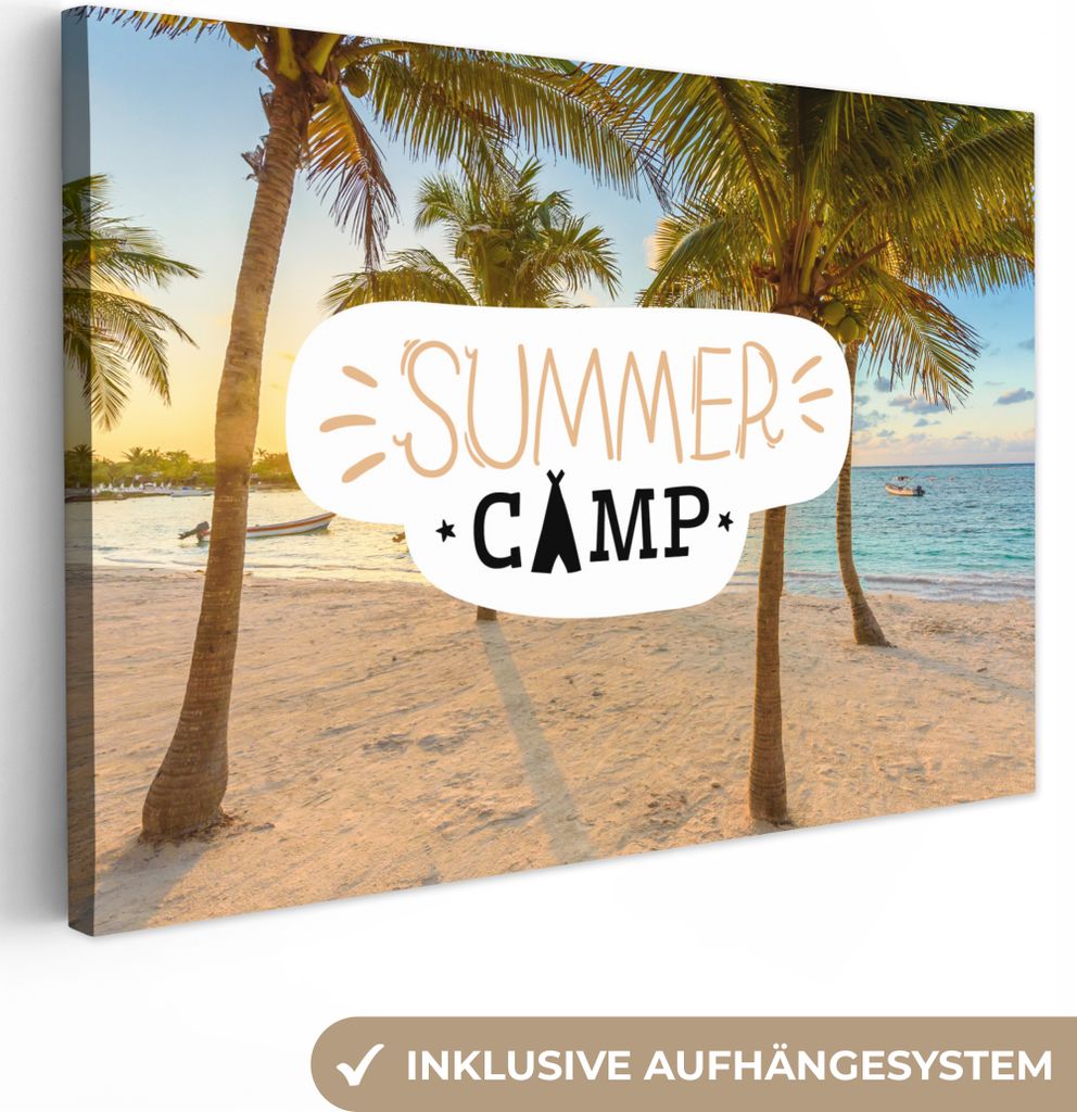OneMillionCanvasses - Leinwandbilder - 150x100 cm, Sommer - Strand - Palme - Zitate, Wandbilder Kunstdruck Wanddekoration