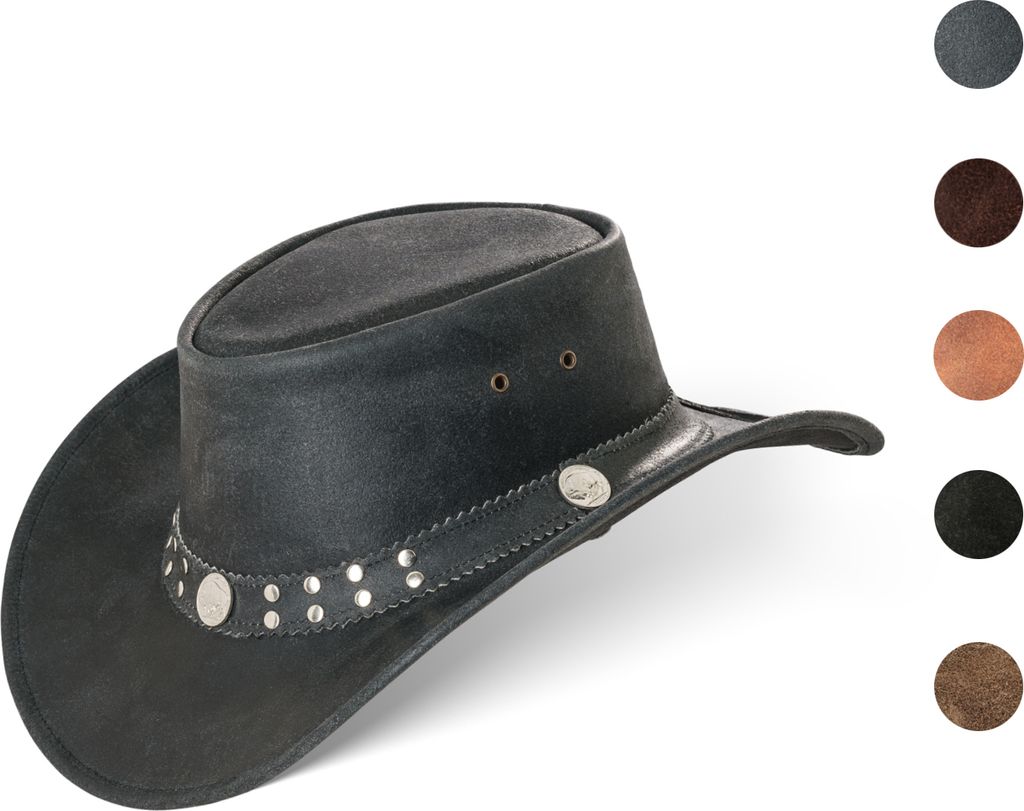 Buffalo Bill Herren Damen Western Cowboy Leder Hut Vintage Black XL
