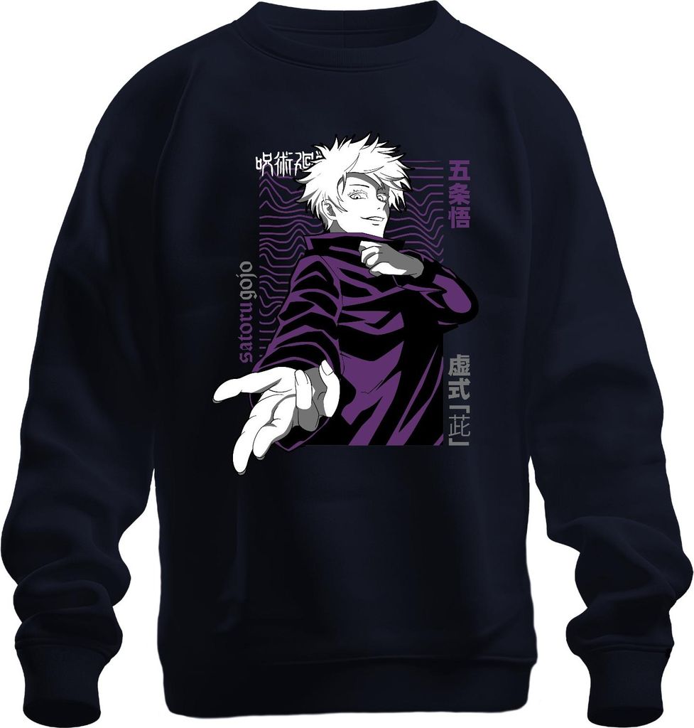 Jujutsu Kaisen Satoru Gojo Anime Ästhetik Fan Geschenk Lila Retro Uni Sweatshirt Pullover, Navy, S