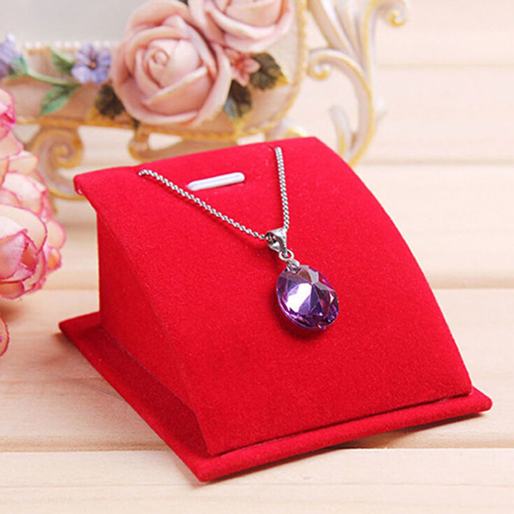 Weicher Samt Schmuck Halskette Anhänger Drop Chain Display Halter Stehender Ständer-Rot