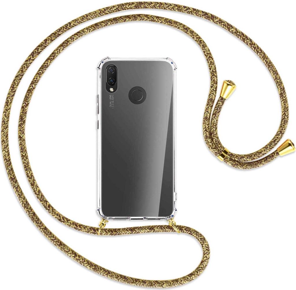 Handykette Backcover-Schutzhülle mit Band (Metall goldfarben) für Huawei P Smart Plus, nova 3 / 3i - braun+beige