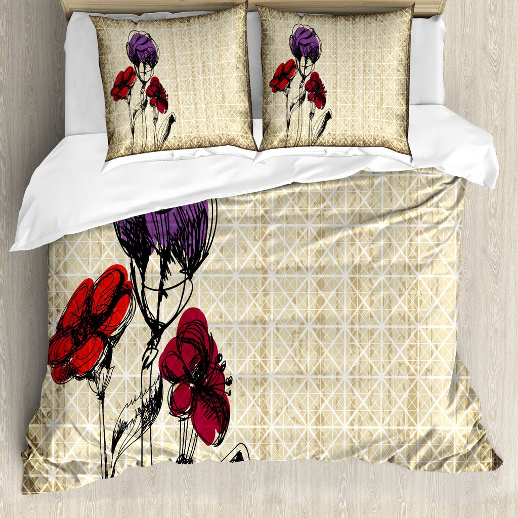 ABAKUHAUS Blumen Bettbezug, Blütenblätter Grunge, Milbensicher Allergiker geeignet mit Kissenbezügen, 155 cm x 220 cm - 80 x 80 cm, Maroon Lila Tan