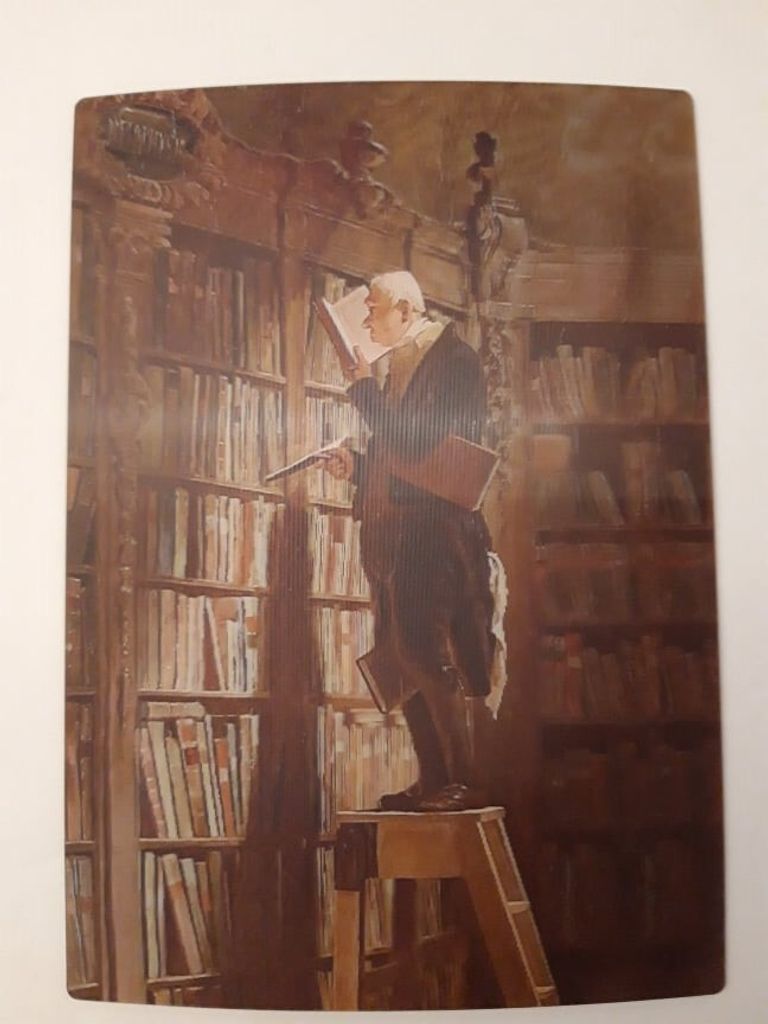 3 D Ansichtskarte Gemälde, Der Bücherwurm, Carl Spitzweg, Kunst Bild Postkarte Wackelkarte Hologrammkarte
