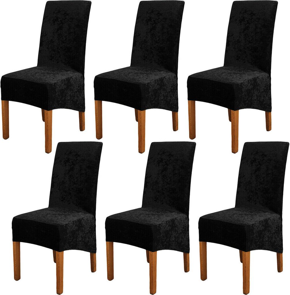 6 Stück Samt Stretch Stuhlhussen für Esszimmer Hochzeit Bankett Party Nachbildung ,Schwarz