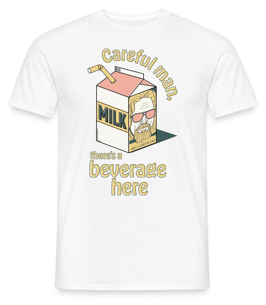 Spreadshirt The Big Lebowski Careful man, there's a beverage here Männer T-Shirt, 4XL, Weiß