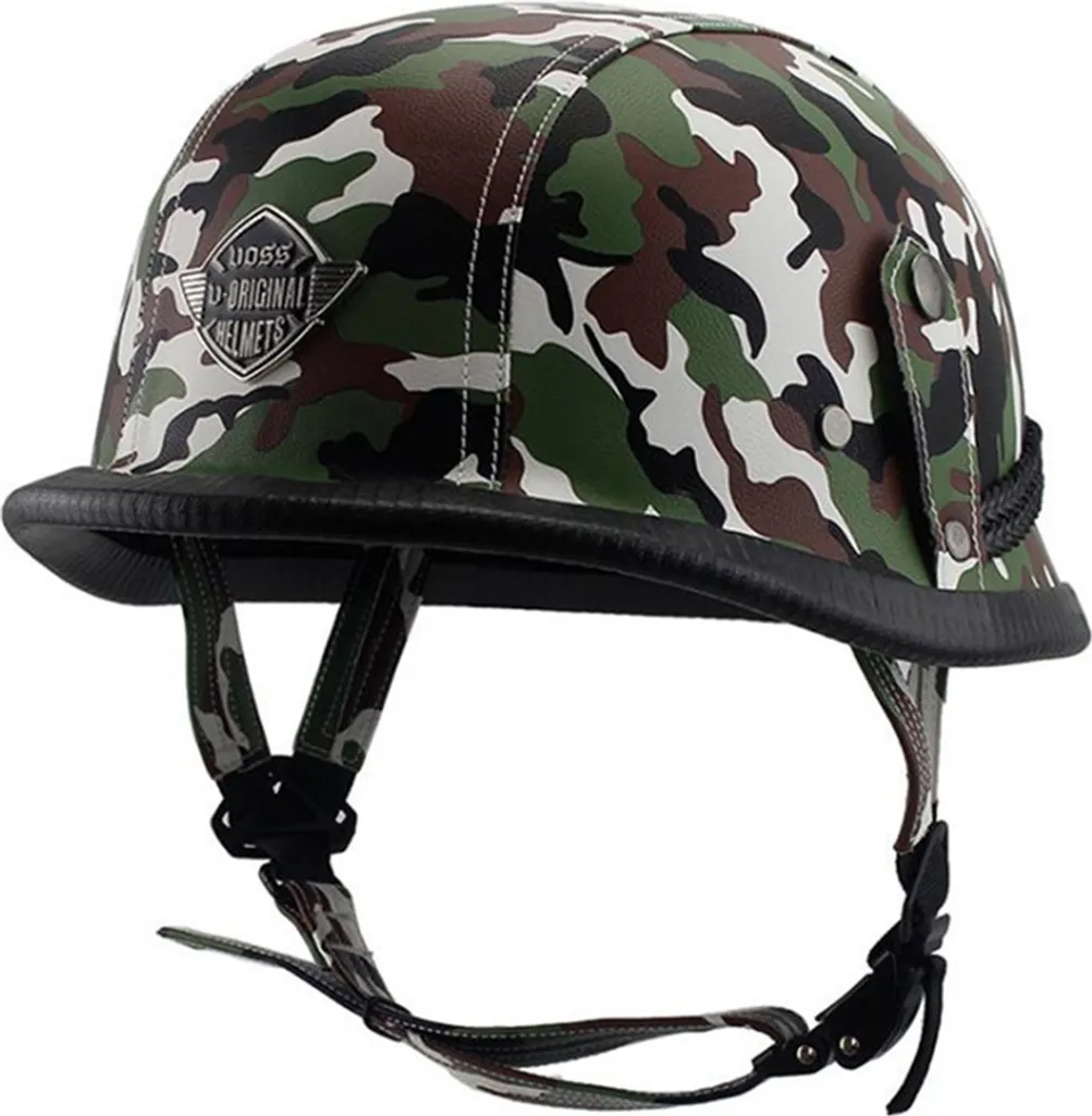 Casco Moto Retro Cruiser Camouflage Verde M - Sicurezza e Stile Vintage