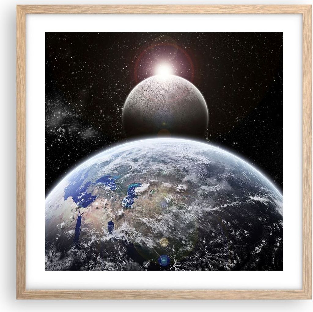 Gerahmtes Poster - Rahmen in heller Eiche - Apokalypse Meteorit Sterne Planet - 50x50 cm - Wand Bild - Wanddeko - Wandbilder - Wandposter - Bilderr...