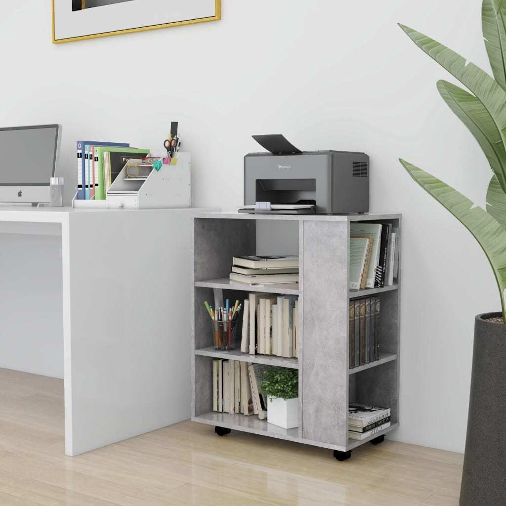 The Living Store Rollschrank Betongrau 60x35x75 cm Holzwerkstoff