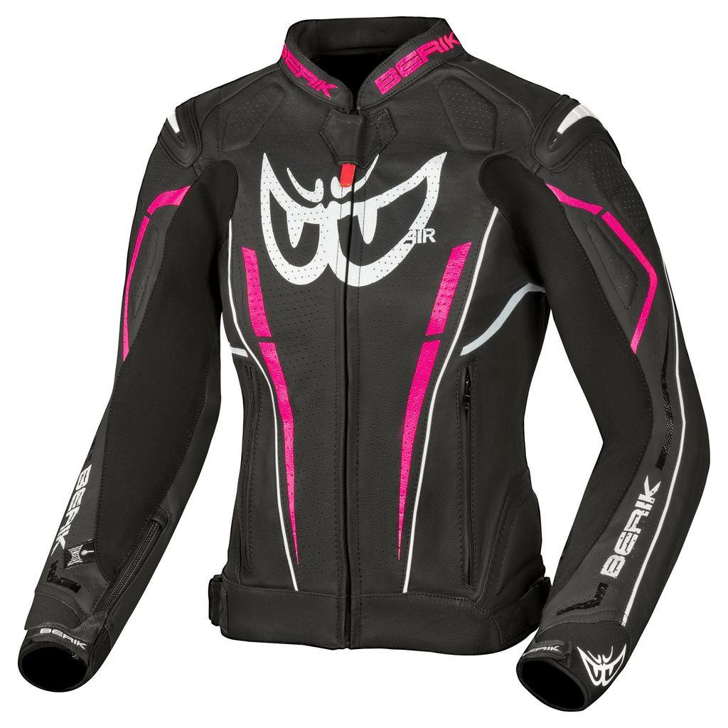 Berik Fufur Damen Motorrad Lederjacke, weiß/rosa, 44