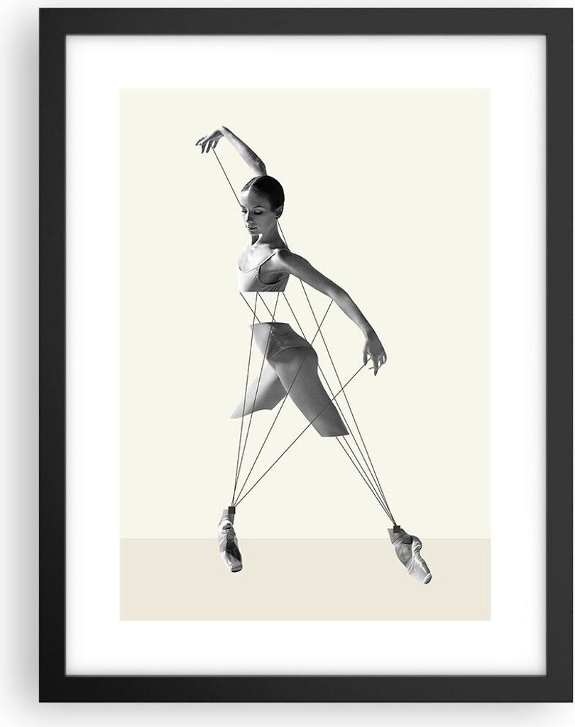 Gerahmtes Poster - Schwarzer Rahmen - Surreal Ballerina Marionette - 30x40 cm - Wand Bild - Wanddeko - Wandbilder - Kunstposter - Wandposter - Bild...