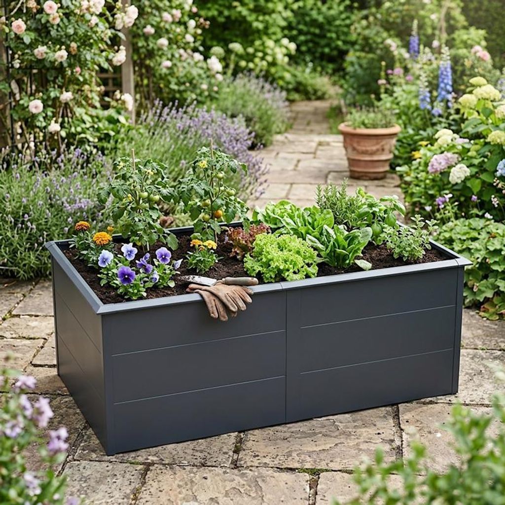 Hochbeet Design Gemüsebeet Pflanzbeet 200x100x77 cm mit Schneckenkante Anthrazit