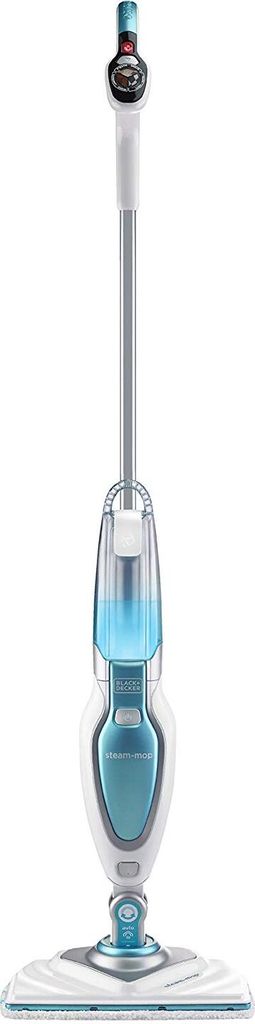 A steam mop is shown against a white background.