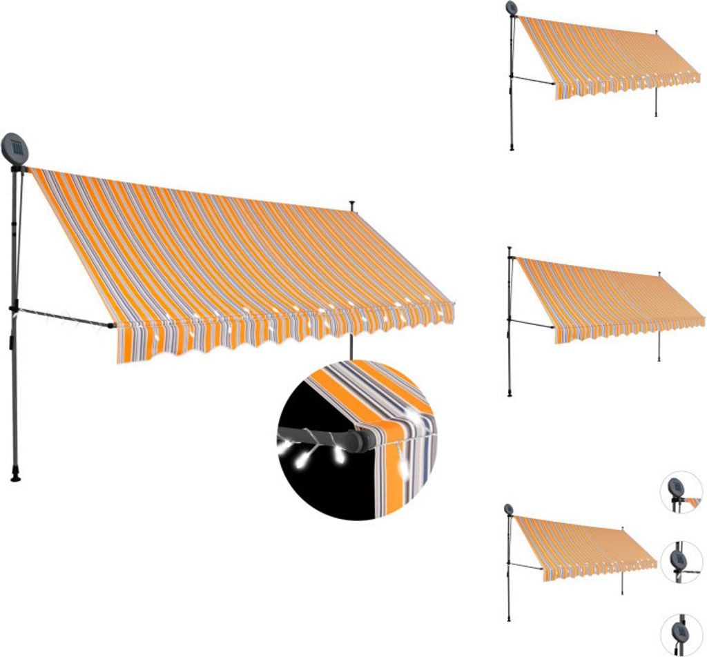 vidaXL Einziehbare Markise Handbetrieben mit LED 400 cm Gelb und Blau - Markisen