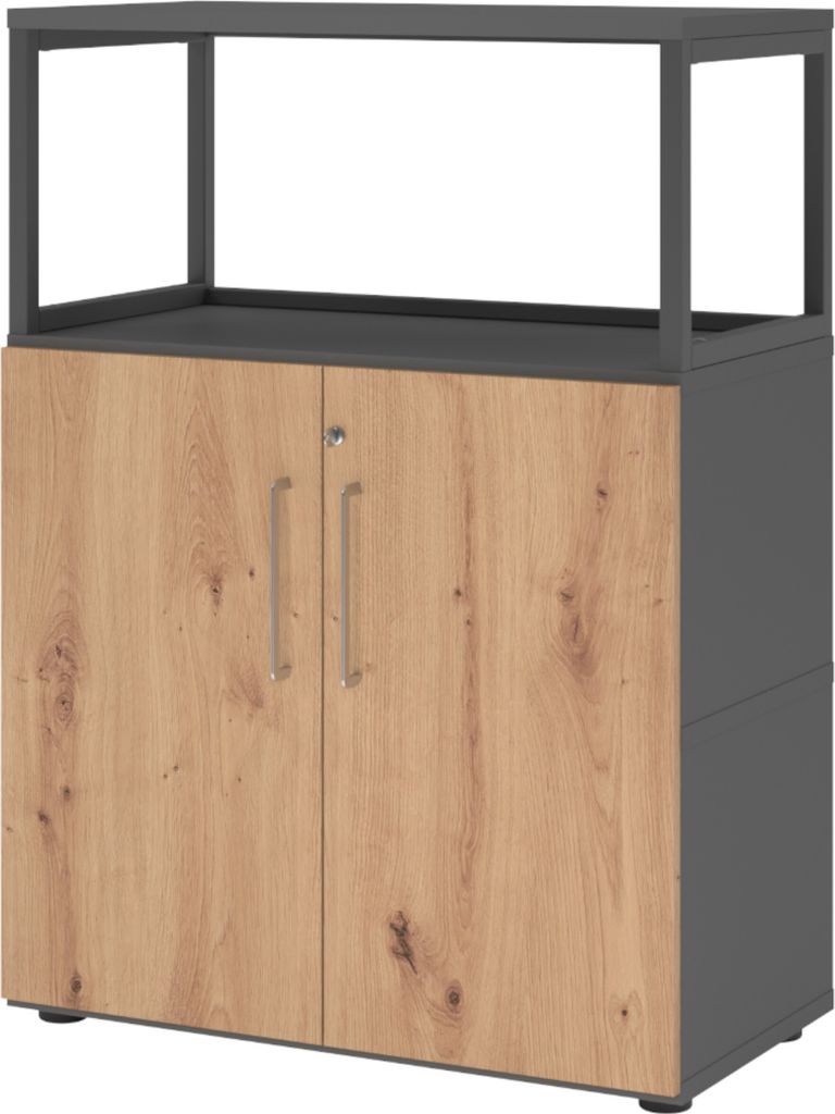 bümö flexi Aktenschrank mittel abschließbar mit Regal - Nachbildung: Graphit/Asteiche